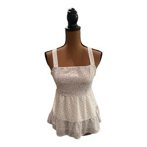 Paper Crane Women's  Purple White Floral Print Sleeveless Blouse, Small  #B143